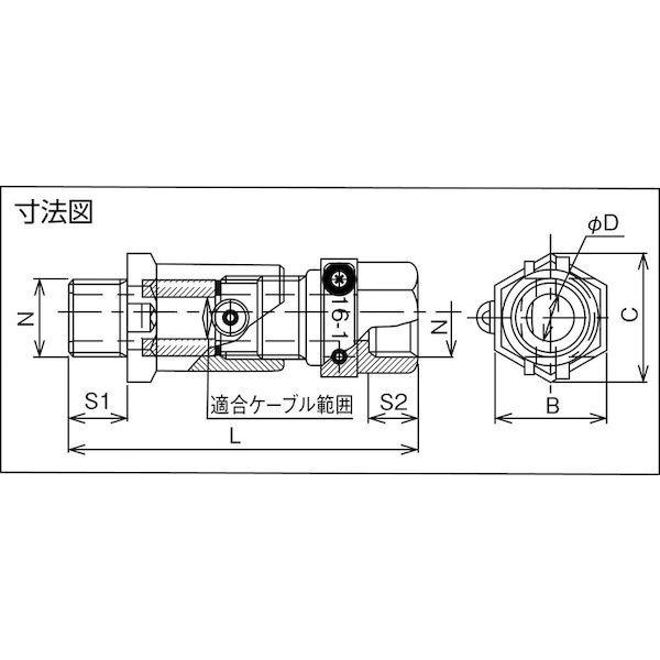 あすつく対応 「直送」 島田 SBM-22B ダイキャスト耐圧防爆構造パッキン式ケーブルグランド 固定 ＰＦ３／４ SBM22B 281-3505 |  | 01