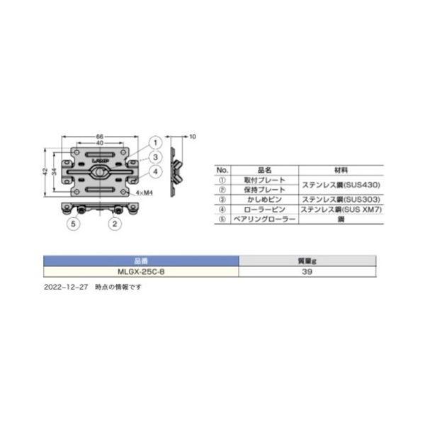 スガツネ工業 MLGX-25C-8 190047256 MLGXー25Cー8マルチローラーリニアガイドキャリッジ中荷重用 MLGX25C8 |  | 01