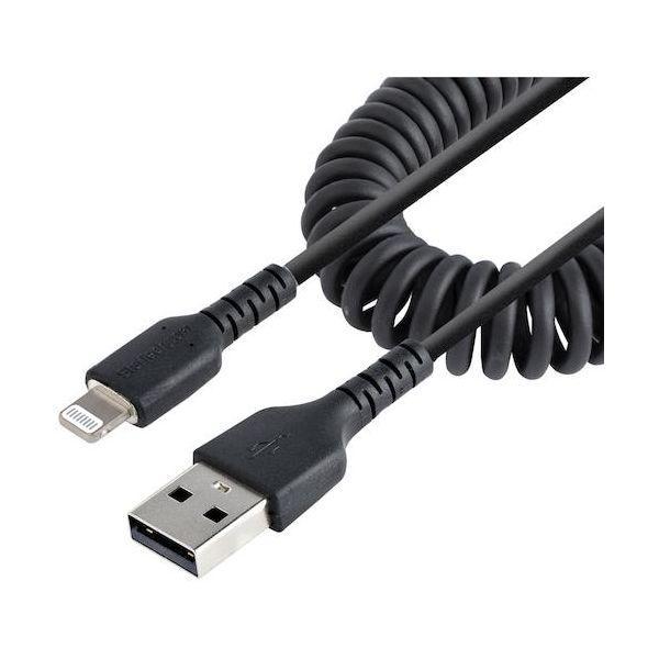 スターテック RUSB2ALT50CMBC Lightningケーブル／USB−A／50cm／高耐久／コイル型／ブラック／iPhone ライトニング | 