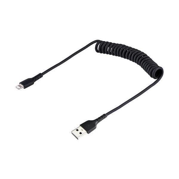 スターテック RUSB2ALT50CMBC Lightningケーブル／USB−A／50cm／高耐久／コイル型／ブラック／iPhone ライトニング |  | 01