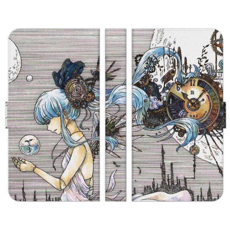 手帳型 マルチ スマホ ケース カバー イノチ モーク mook イラスト ファンタジー 機械 人形 女の子｜idesignstore