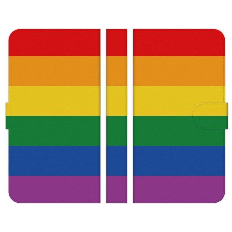 シンプルスマホ 各種 5 4 3 2 手帳型 スマホ ケース カバー レインボー カラー 虹色 シンプル 7色 LGBT フラッグ｜idesignstore