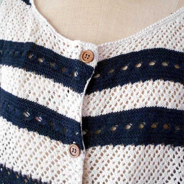 フレンチスリーブのショートカーディガン サイズフリー ベージュｘ紺色のメッシュ編みニット素材 10004514 なんでも屋 ヤフー店 通販 Yahoo ショッピング
