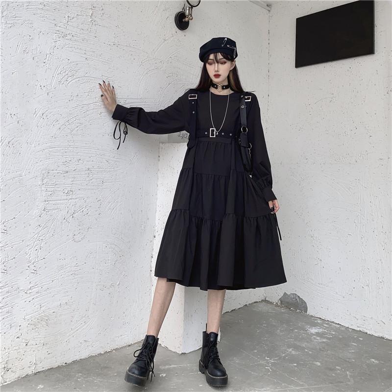 レディース ロング ワンピース 黒 長袖 ハーネス ベルト ゴシック ゴスロリ 大きいサイズ Gothic Dress Black Harness Ie 47 ヤフー店 通販 Yahoo ショッピング