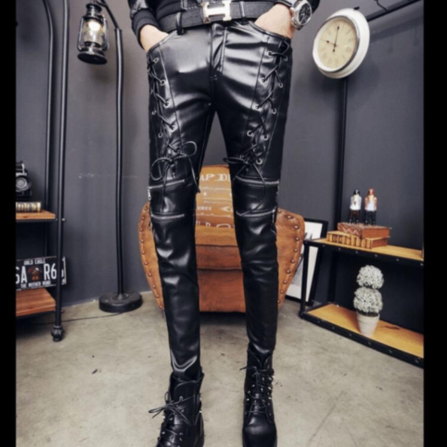 メンズ レザー パンツ ストレッチ 黒 スキニー レザーパンツ ロック系 服 デニム Men Leather Pants Bottom Black Ie 47 ヤフー店 通販 Yahoo ショッピング