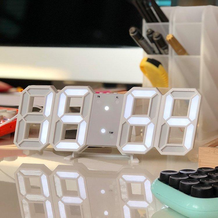 デジタル時計 専門店 壁掛け 光る 置時計 3d Led デジタル おしゃれ 卓上 温度 アラーム 白 ホワイト 目覚まし 目覚まし時計 カレンダー