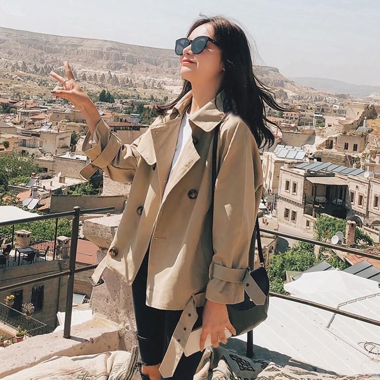 スプリングコート レディース ショート丈 トレンチコート 春アウター キレイめ カジュアル Ol 長袖 無地 通勤 18年 春新作 Dfy Item Bank 通販 Yahoo ショッピング