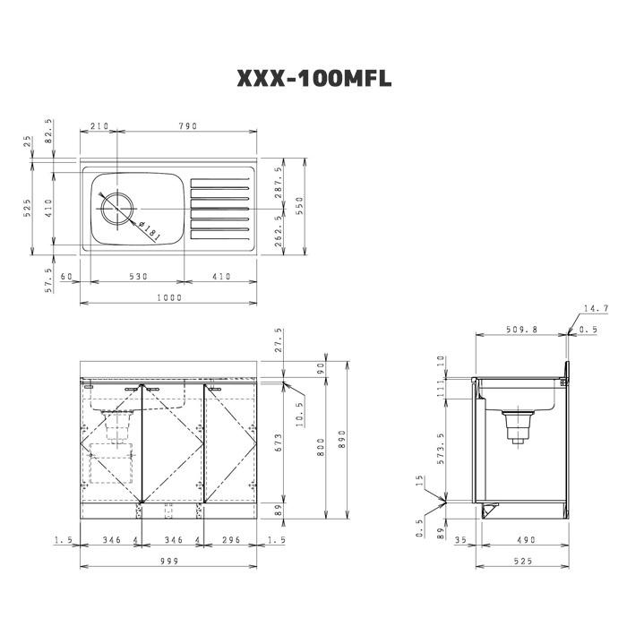 クリナップ クリンプレティ 流し台 間口100cm GTS-100MF/G4V クリナップ クリンプレティ 流し台 間口100cm GTS-100MF/G4V