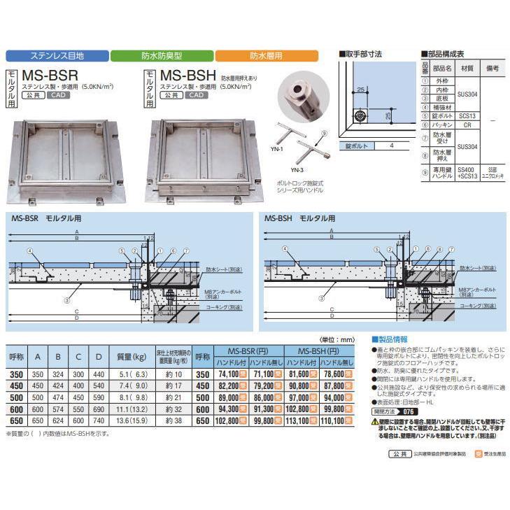 ブランド品中部 MS-BSR-450 防水防臭型モルタル用フロアーハッチ 中部