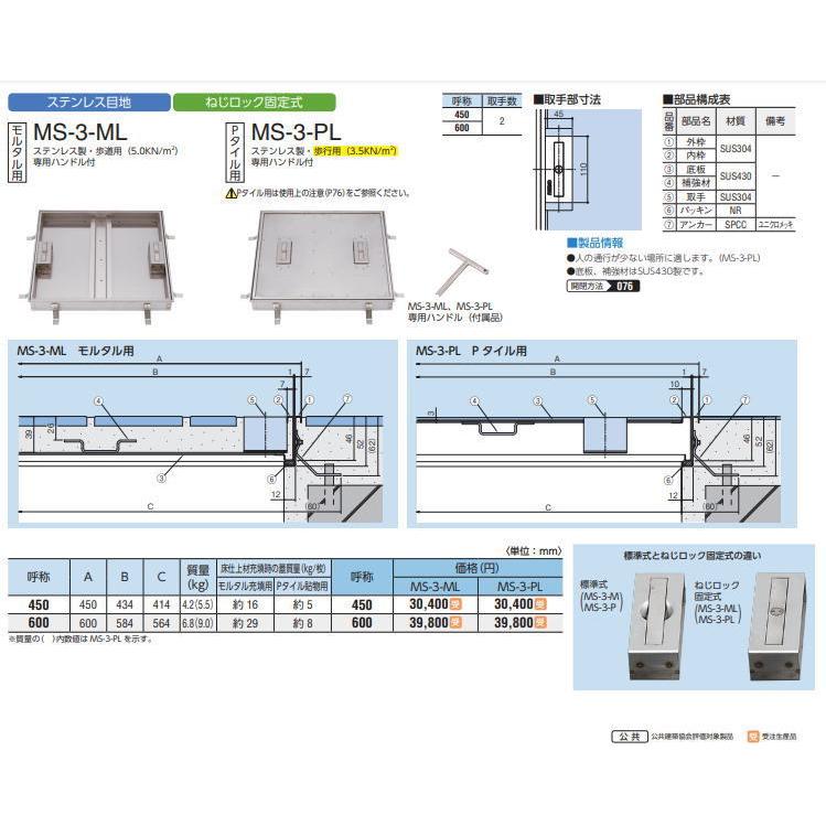 中部 MS-3-ML-450 モルタル用フロアーハッチ　　ねじロック固定式 中部コーポレーション CHUBU_1