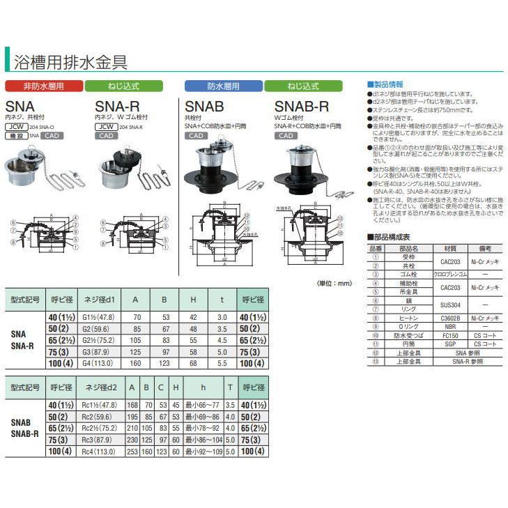 中部 SNAB-50 浴槽用排水金具 中部コーポレーション CHUBU :chubu-3ng 