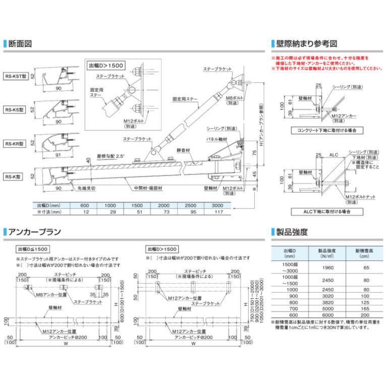 DAIKEN ダイケン 庇 RSバイザー RS-KS型 D600×W1800 ステンカラー (ステー無)_1