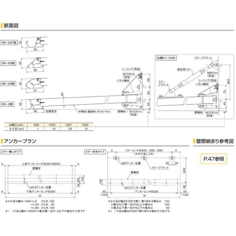 DAIKEN ダイケン 庇 RSバイザー RS-DR型 D700×W1500 アルミ＋ポリカ製 (ステー無)_1