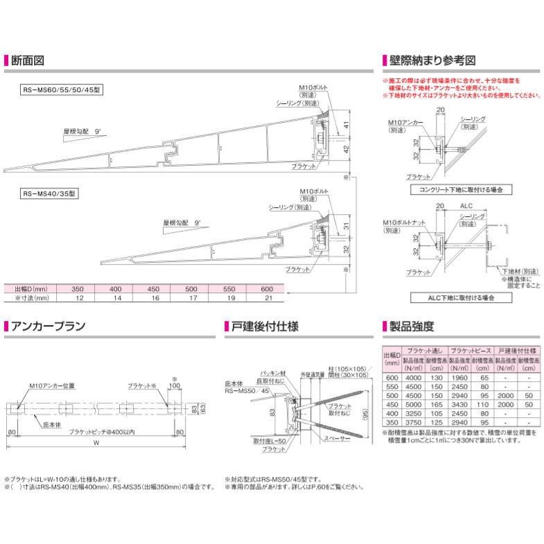 DAIKEN　RSバイザー　RS-MS50P　(ブラケットピース仕様)　D500×W2300　ステンカラー