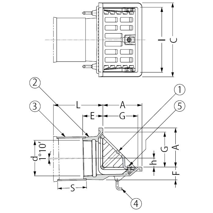 カネソウ EXY-75 ルーフドレン よこ引き 屋上用 鋳鉄製 打込型 塗膜