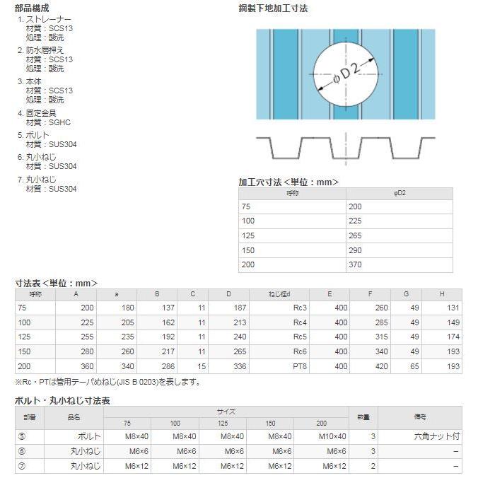 カネソウ ESSP-6-100 ルーフドレン たて引き 屋上用 ステンレス鋳鋼製 鋼製下地用 アスファルト防水・シート防水 ねじ込み式_2