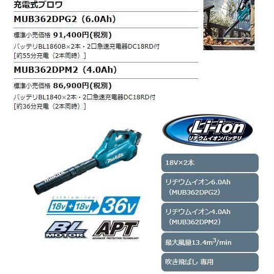 マキタ（makita） MUB362DPG2 充電式ブロワ バッテリBL1860B×2本・2口