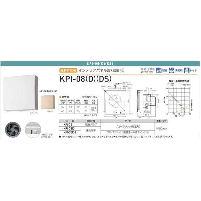 バクマ工業 KPI-08-BK パイプ用ファン 排気ファン インテリアパネル形