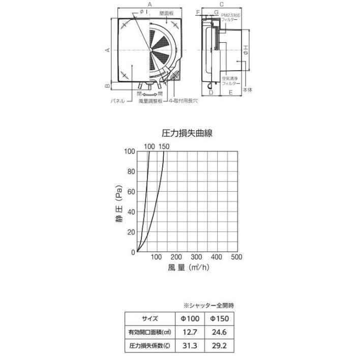 バクマ工業 RE-JF-PM-G 樹脂製角型レジスター 自然給気用 PM2.5対応+ 