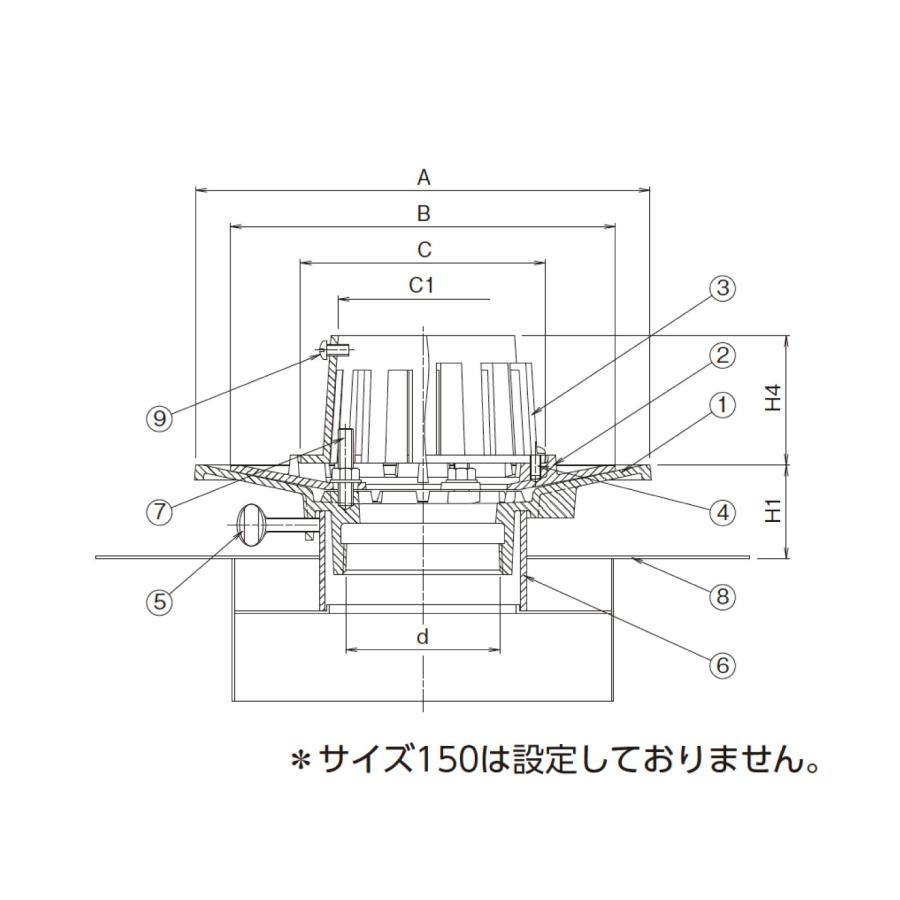 ニムラ ルーフドレイン SG1PJ＋D 75(3インチ) デッキプレート 先付け(打込み式) ねじ込み接続 雨水飛散防止 バルコニー中継 アスファルト・シート 防水張幅60mm_1