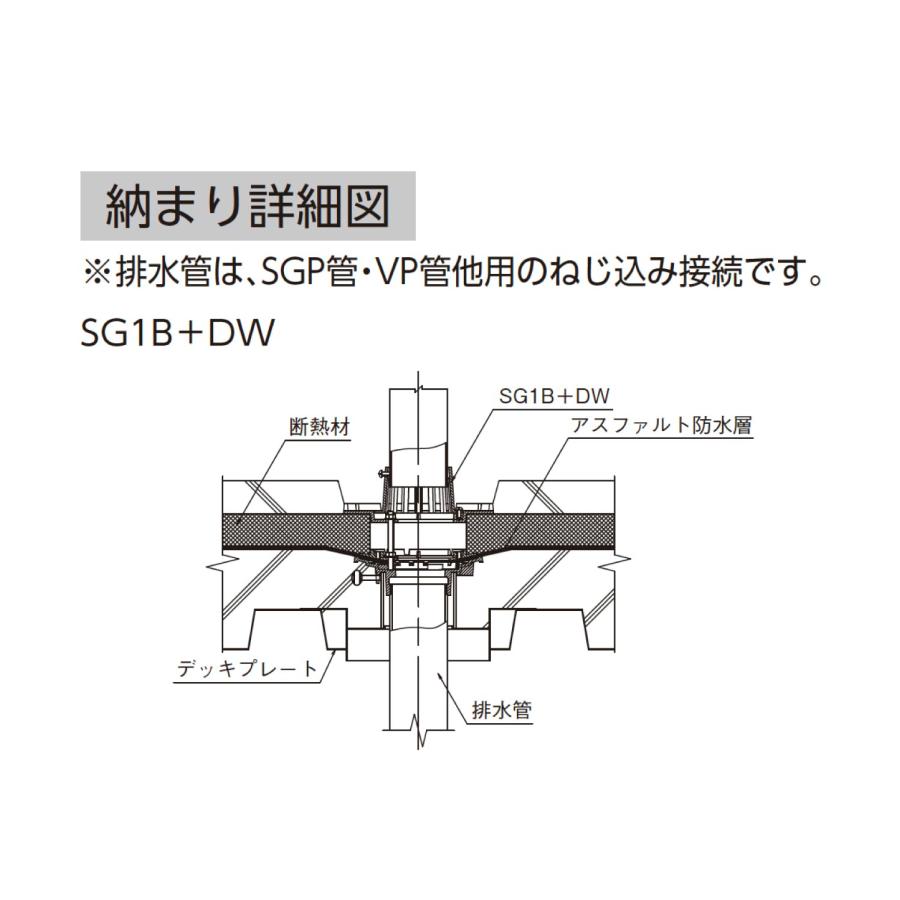 ニムラ ルーフドレイン SG1B＋DW 125(5インチ) デッキプレート 外断熱 先付け(打込み式) ねじ込み接続 バルコニー中継 アスファルト・露出アスファルト・シート_3
