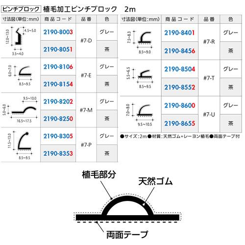 ピンチブロック #7-U グレー 2m 植毛加工ピンチブロック 1本 ※直送/代