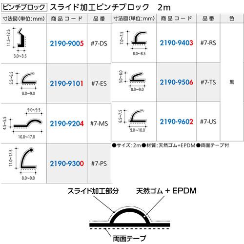 ピンチブロック #7-US 2m スライド加工ピンチブロック 1本 ※直送/代引