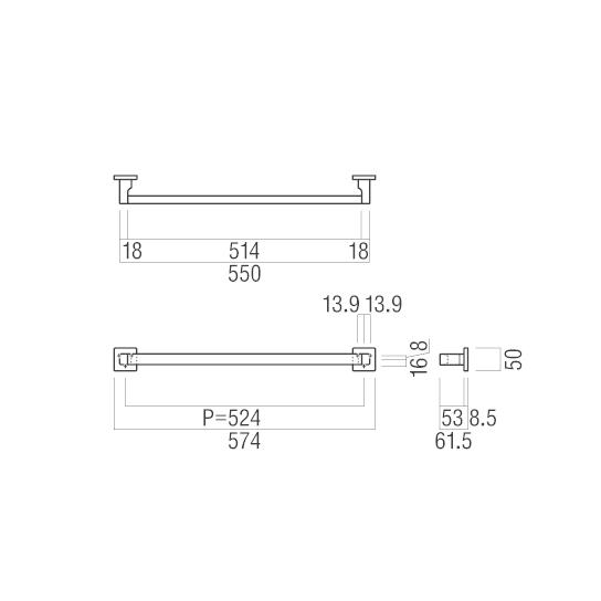 ユニオン PRE-S640-505 タオルバー L550 P524 ステンレス ヘアラインPVDスモークゴールド 1本_1