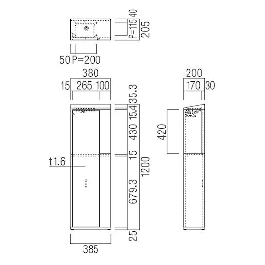 ユニオン UAB-302ZB-PWH AEDケース 床置 H1200 スチール ポーラルホワイトペイント 1台 ※直送/代引不可/沖縄・離島配送不可_1