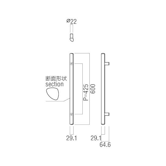 ユニオン G1141-26-141 ドアハンドル L600 (代金引換不可) :union-3ng