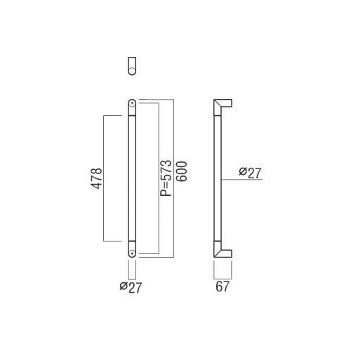 ユニオン ドアハンドル G2750-21-711-L600 ユニウッド ブラック＋ステンレス ヘアライン L600 ピッチ573 1セット（内外)_1