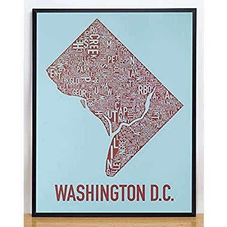 【並行輸入品】 ワシントンDC neighborhoodsタイプマップポスター 22x28 FRMBK-DCRED アートレプリカ