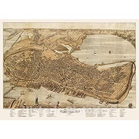 並行輸入品 80cm X 60cm Historic Map Bird S Eye View Of The City Of Portland Maine アートレプリカ Myleet Com