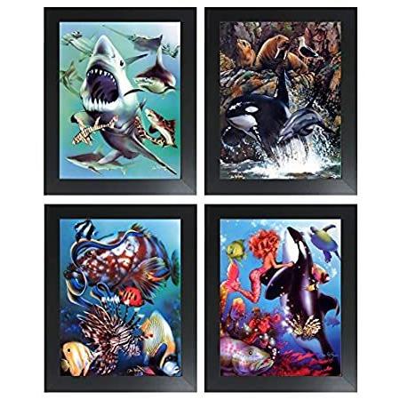 【並行輸入品】 Impact Posters Gallery White Sharks Collage Ocean Animal Kids Room Contempo アートレプリカ