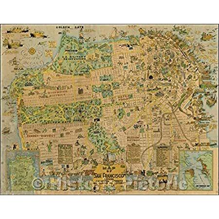 【並行輸入品】 歴史的な地図 - サンフランシスコの地図 主要通りと興味のある場所、1927年 ハリソン・ゴッドウィン v1 57in x 44in 5182794_ アートレプリカ