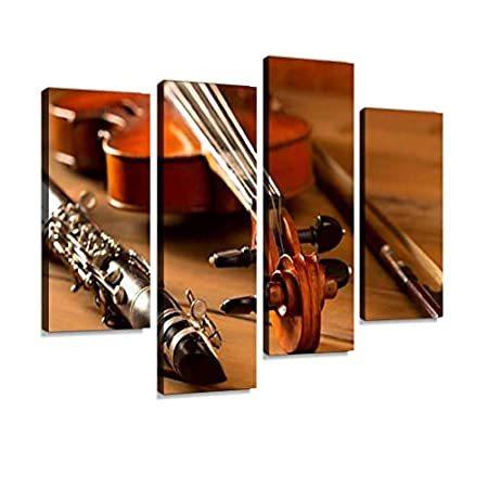 【一部予約販売】 【並行輸入品】 IGOONE 4 Panels Canvas Paintings - Classic Music Violin and Clarinet in Vin アートレプリカ