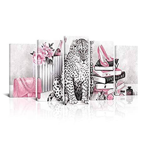 【並行輸入品】 Kalormore Fashion Glam Poster Black and White Leopard with Pink Flowers Sho アートレプリカ