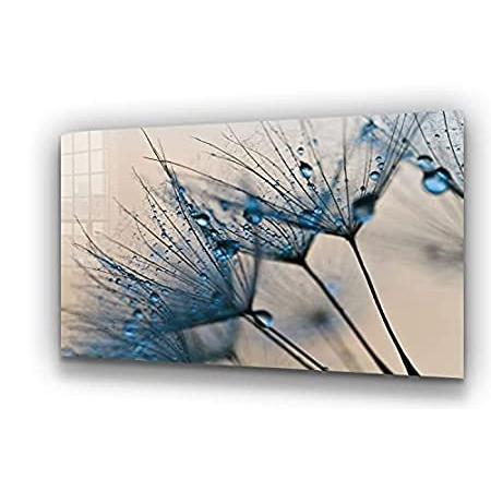 【並行輸入品】 Dandelion 強化ガラス壁アート フレームレス モダン コンテンポラリー 大きな装飾 フローティングガラスプリント ホーム リビングルーム 寝室 アートレプリカ