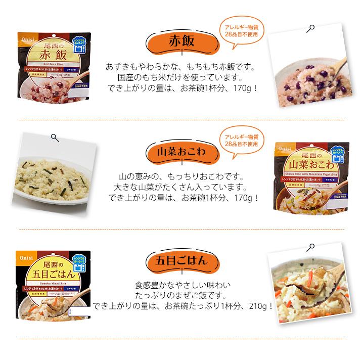 尾西のレンジ+ 5種類アソート 赤飯 山菜おこわ ドライカレー 五目