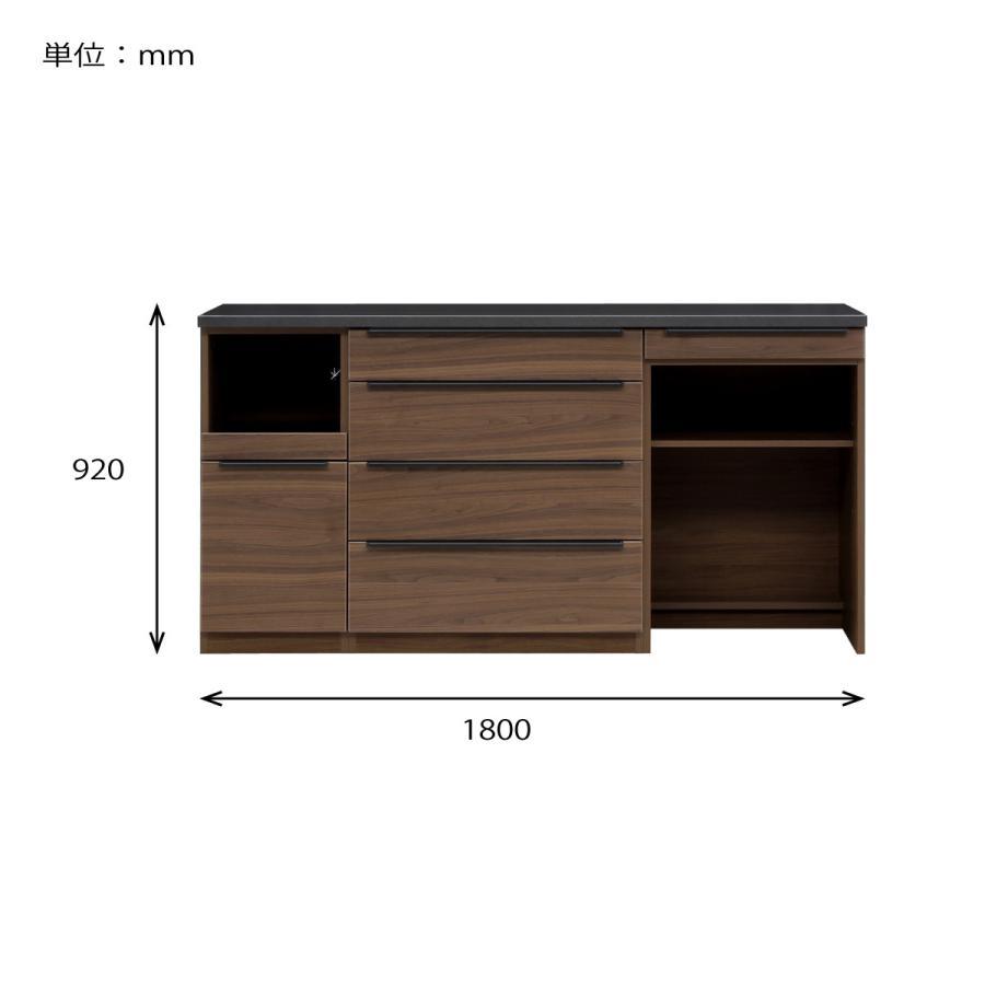 キッチンカウンター  ダストボックス 収納 木製 幅180cm 奥行48cm 高さ92cm 引き出し スライドカウンター ブラウン シンプル モダン キッチン レンジボードの画像