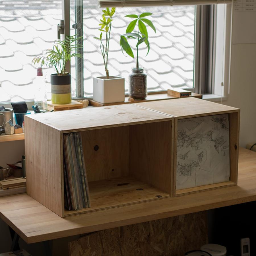 レコードボックス 収納 70枚 レコードラック 木箱 OSB : イエノLabo