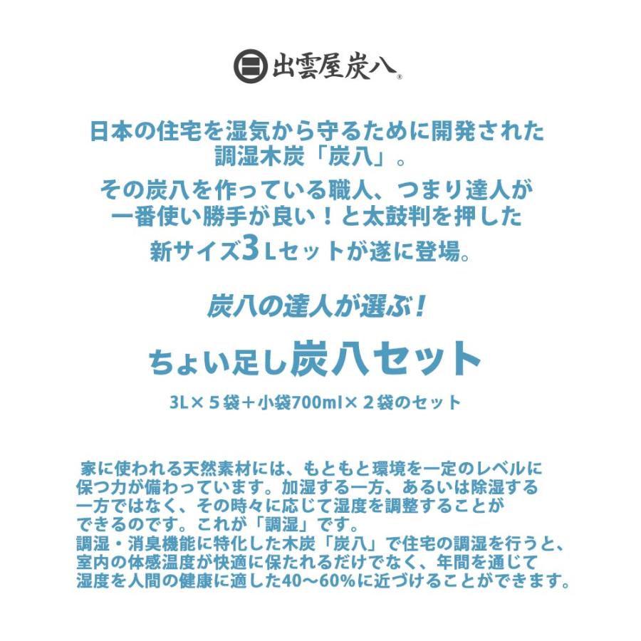 炭八 出雲屋  別注カラー 炭八3Lセット 繰り返し 室内 3L 湿気取り 除湿 梅雨対策 梅雨グッズ 湿度 結露防止｜ienolabo｜04