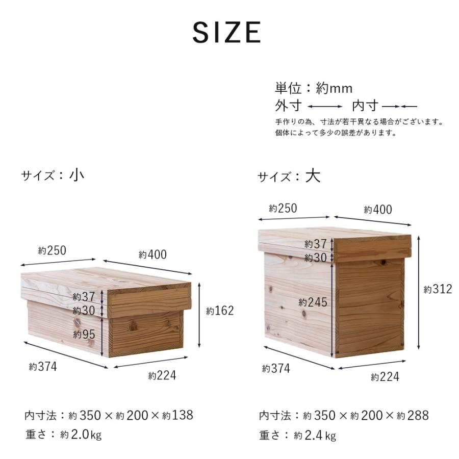 国産杉材のふた付き収納箱 小 りんご箱 茶箱 収納ボックス BOX