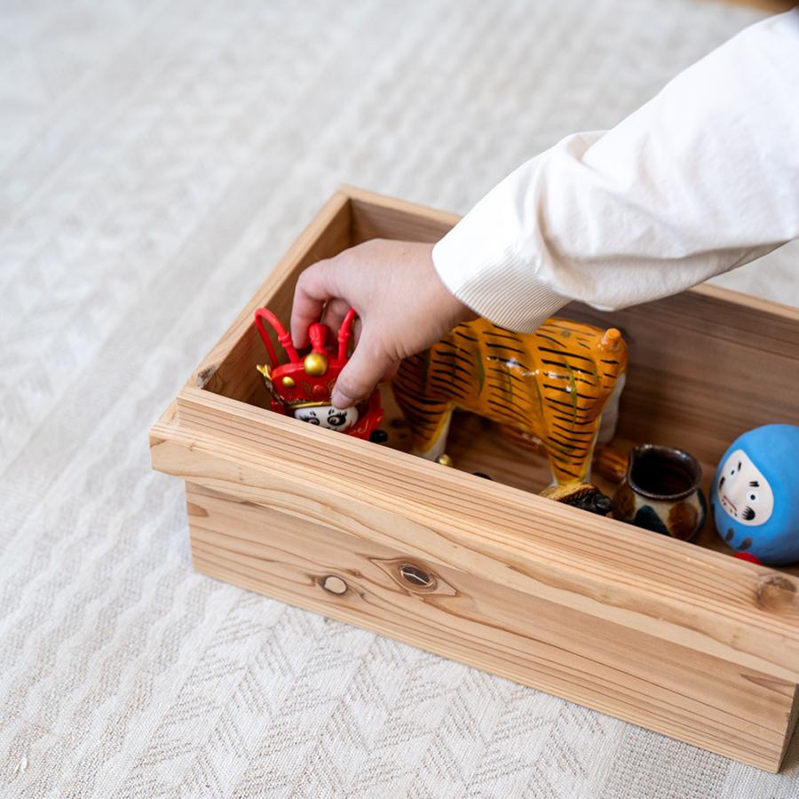 国産杉材のふた付き収納箱 小 りんご箱 茶箱 収納ボックス BOX