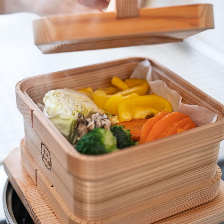 置炉 火鉢 時代杉 木製 銅製 角型 箱型 和風 置物 和モダン 茶道具 レトロ 鳥取県の智頭杉を使用した和せいろ 角型 四角形 MOCKATS モッカツ 蒸し