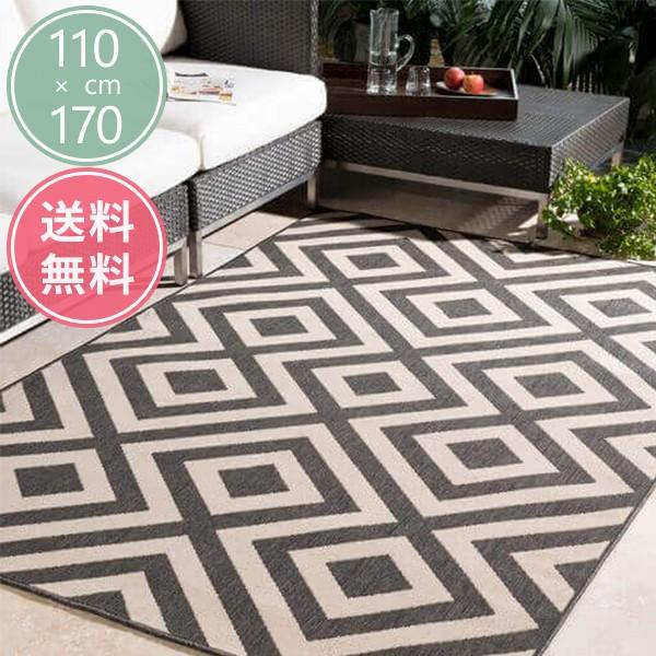 アウトドアラグ ジオメトリック柄 キッチン ダイニングラグ Surya Alfresco ALF9639 ブラック/クリーム 110×170cm