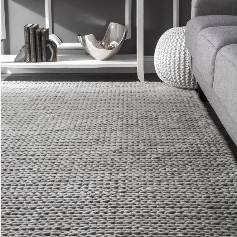 シンプル ウール100％ラグ おしゃれ  ニットの編み込みラグ ライトグレー Textures Braided Rug LIGHT GREY 120×180cm｜ierug｜05