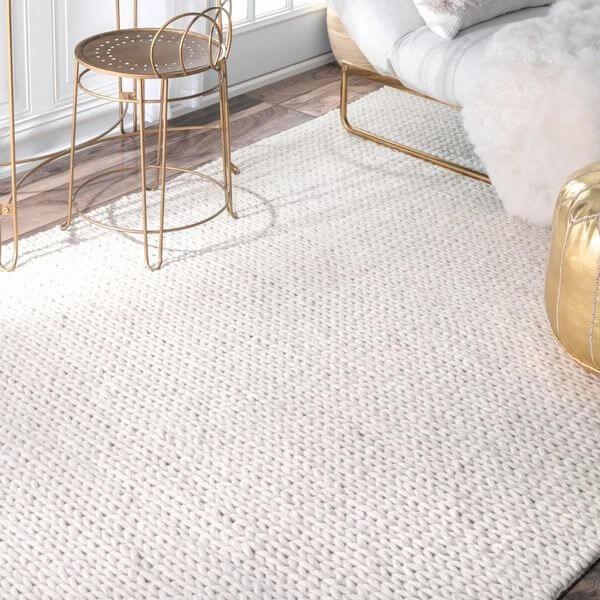 シンプル ウールラグ100％ おしゃれ ニットの編み込みラグ オフホワイト Textures Braided Rug OFF WHITE