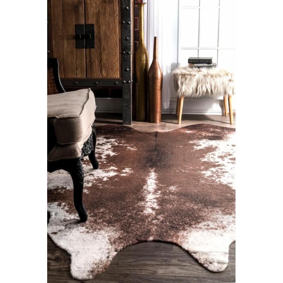 アニマル柄 牛柄 なんちゃってカウハイド(牛革)風ラグ ブラウン