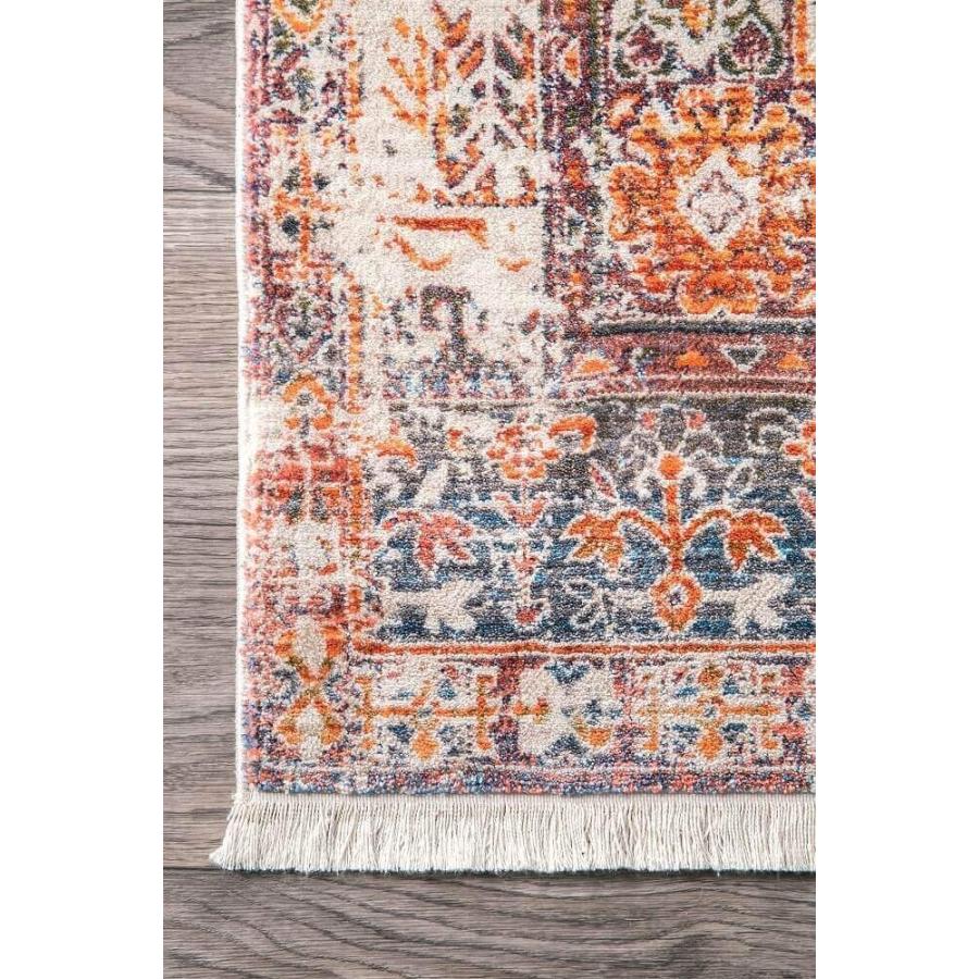 トルコ製 ヴィンテージ風 円形ラグ メダリオン柄 オリエンタル トライバル フリンジラグ ラスト Edessa Olden Tribal  Medallion Fringe Rug Rust 150cm円形